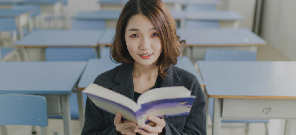 Korean girl learning language.